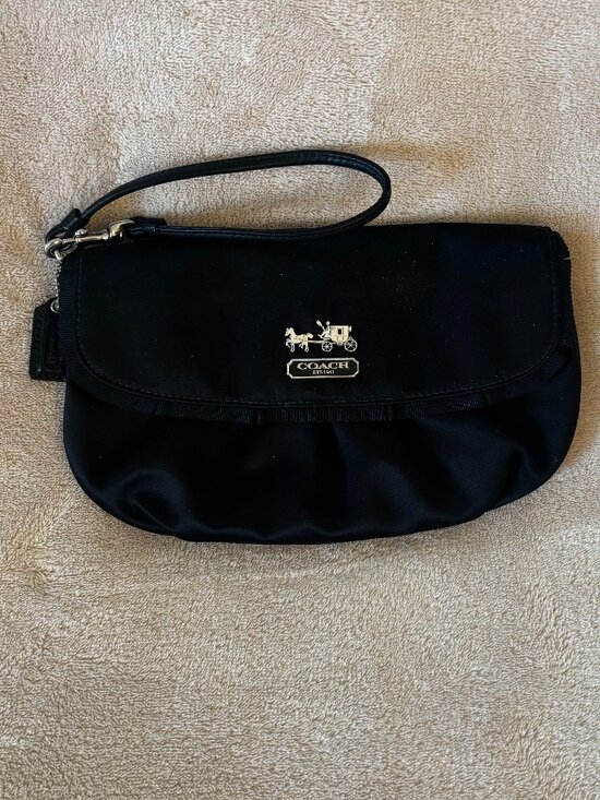 Coach Handbags - COACH AMANDA LARGE SATIN WRISTLET/CLUTCH in color BLACK